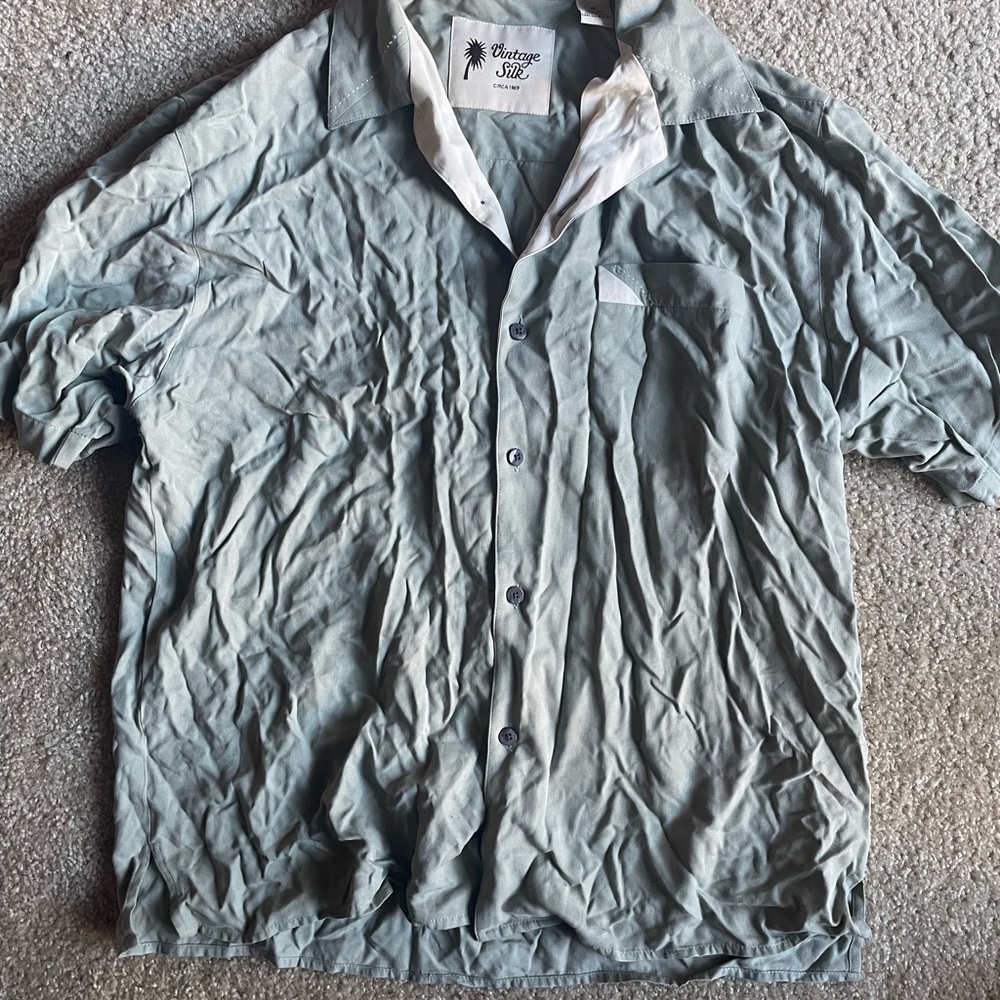 Vintage Silk Button-Up Shirt - Green